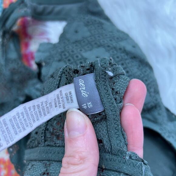 Aerie Green Lace Padded Side Cut Out Lightweight Bralette XS - Picture 6 of 6